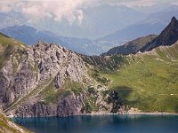 Viewed from across the lake, the Lünerkrinne looks like this (just to the right of center).  br99 totalp 09