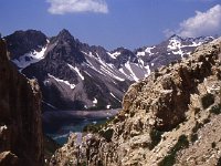 View from below the Lünerkrinne towards the Kanzelköpfe (left) and Scesaplana (right), the highest mountain in the area at 2965m  sj95 54a005