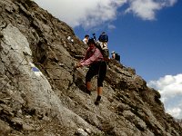 It's rocky and steep, but there are cables to assist.  sj95 55a010