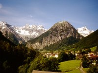 View from Haus Kella Egg of the Brandnertal (Brand Valley). Mottakopf (2176m) only seems to be so high because it is much closer than the three peaks to its left in the background. To the right, Panülerkopf (2859m).  sj96 55b018b b