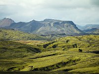 Coming up on the rhyolite mountains at Landmannalaugur, muted colors are slopes.