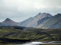 Muted colors of the mountains -- the lighter spots are probably rhyolite.