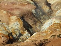 High geothermal activity means steam escapes from cracks all over, like this one on the slope of Leirhnjúkur.