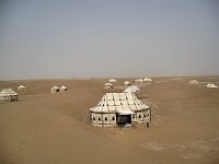 Erg Chigaga  Camp des Dunes (not our tent); the three tents in a row are the washing tents