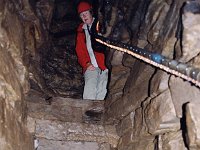 Steep stairs leading down into Mine Howe, a recently excavated Iron Age mound  Scottish HIghlands, August 2004