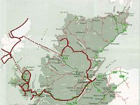 Starting from Inverness, past Loch Ness to Skye; ferry to Harris and Lewis; ferry back to Ullapool, Lochinver and return to Inverness  Scottish Highlands, June 2005
