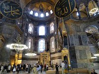 Istanbul - Sultanahmet  Aya Sofia, dedicated in 360 as an Orthodox patriarchal basilica, was converted into a mosque in 1453, but is now a museum. The form of the building is that of an early Christian basilica, but the mihrab and the panels with Arabic script (no longer used in Turkey) proclaim its later identity as a mosque.