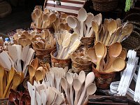 Promenades in Istanbul  Back in the street, wooden cookware on sale. (John bought some.)