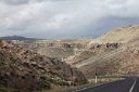 Cappadocia  The road descends into a cliff-lined valley.