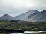 Muted colors of the mountains -- the lighter spots are probably rhyolite.