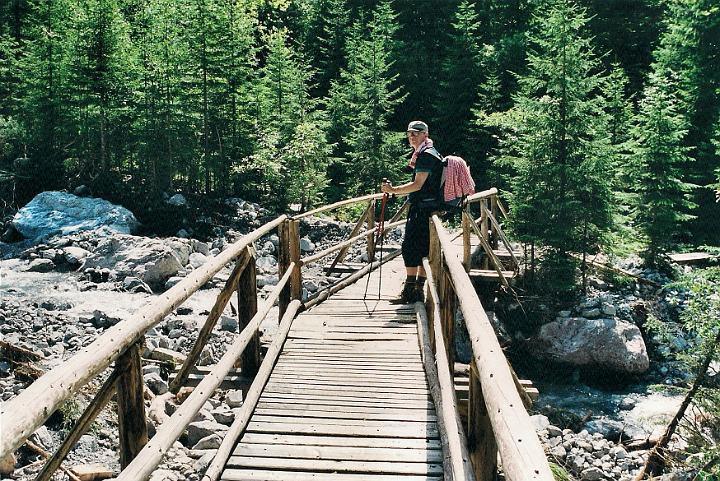 br00_sarotla_2z_a.jpg - John is standing on one of the new bridges that had been built in 2000. We only went part-way up to the hut this time. Nature is getting more and more destructive.