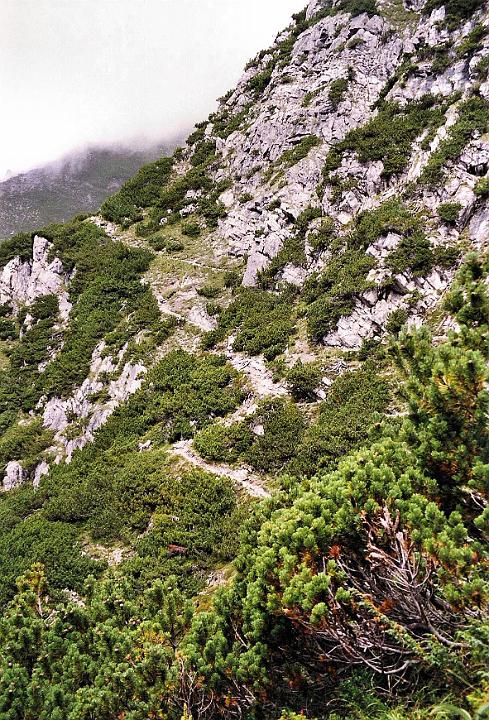 br99_saulajoch_24_a.jpg - We are half-way along the path, looking back here. At the end of Saulajochsteig there is the long stretch back uphill to the dam next to Douglashütte.